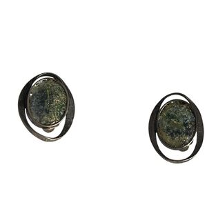 Vintage Artisian Genuine Roman Glass Sterling Silver 925 Earings Clip Closure